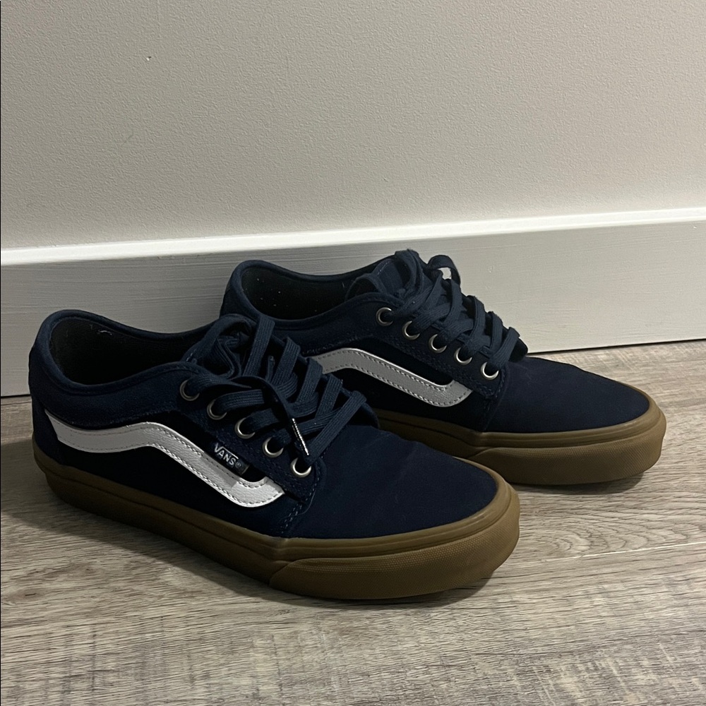 Vans Dark Blue and White Sneakers with Gum Sole